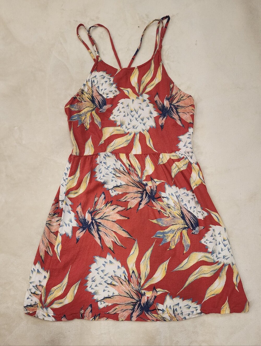 Roxy Red Tropical Floral Mini Dress Size Medium